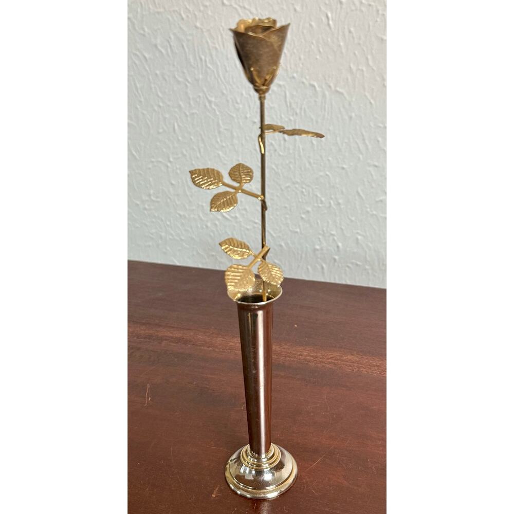 Ted Arnold Brass Rose Bud Vase 1970s Vintage Floral Decor